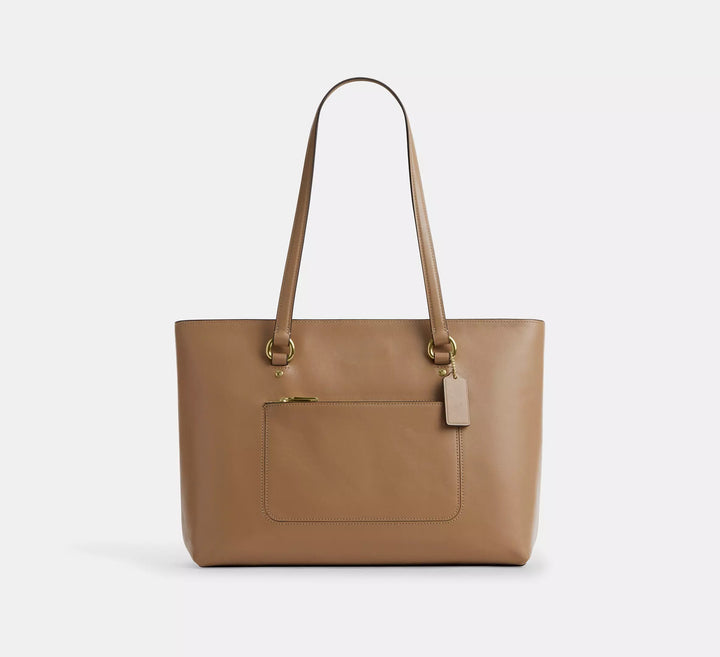 Smooth Leather Zip-Top Large Capacity Work Tote Bag