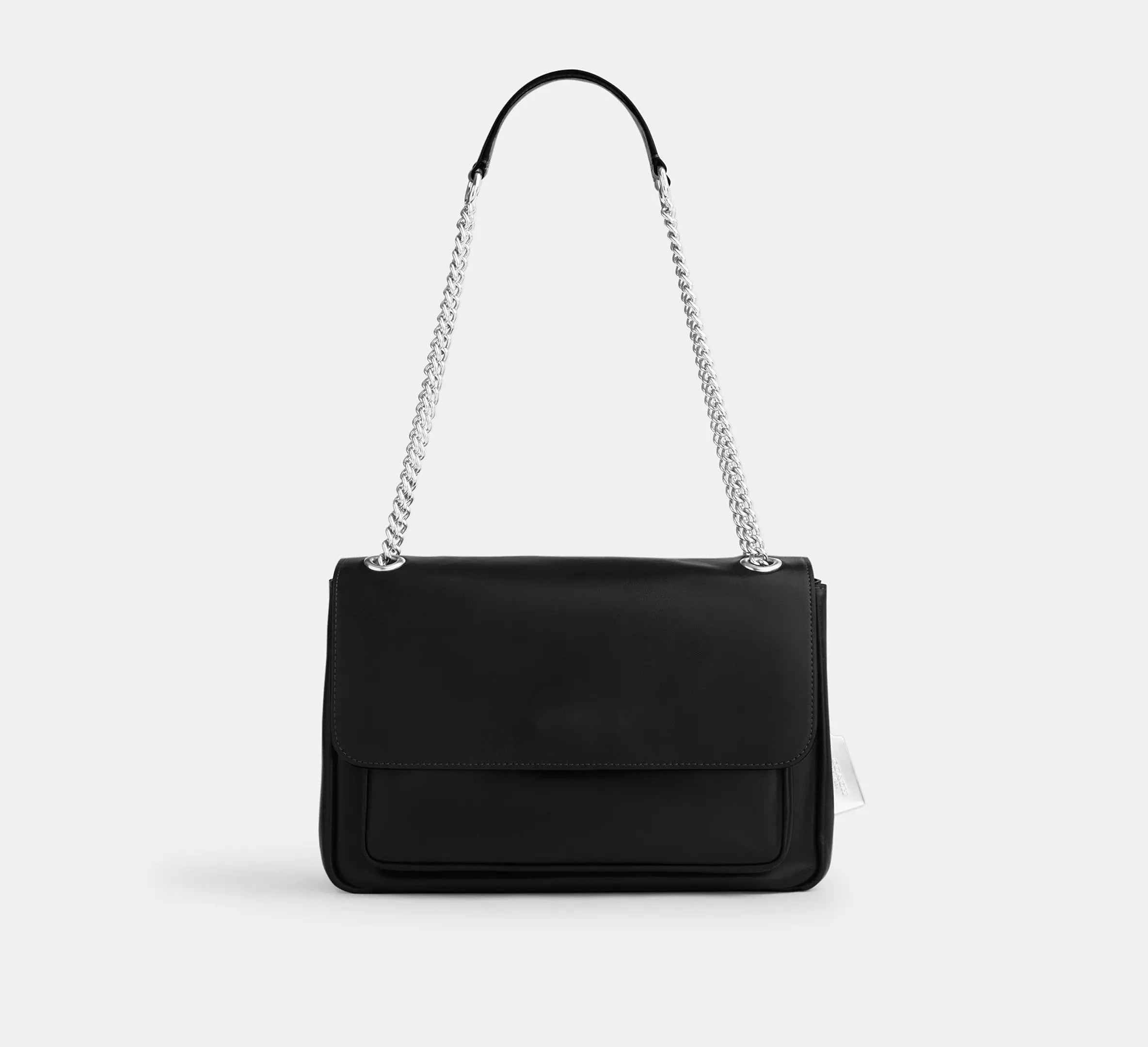 Smooth Leather Magnetic Collar Stud Flap Over Chain Crossbody Bag