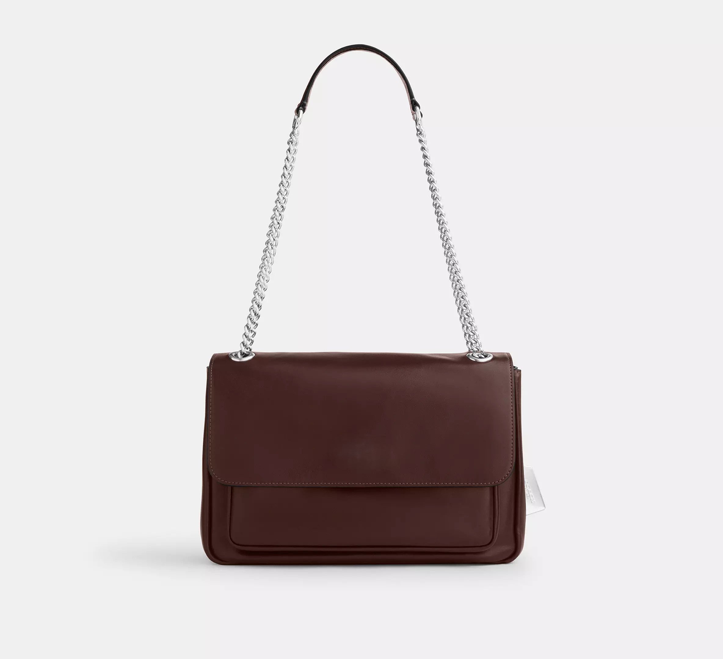 Smooth Leather Magnetic Collar Stud Flap Over Chain Crossbody Bag